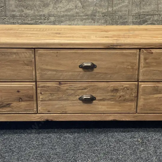 Ex Early Settler Kalise Reclaimed Timber 6 Drawer TV Unit. H55 W180 D45cm